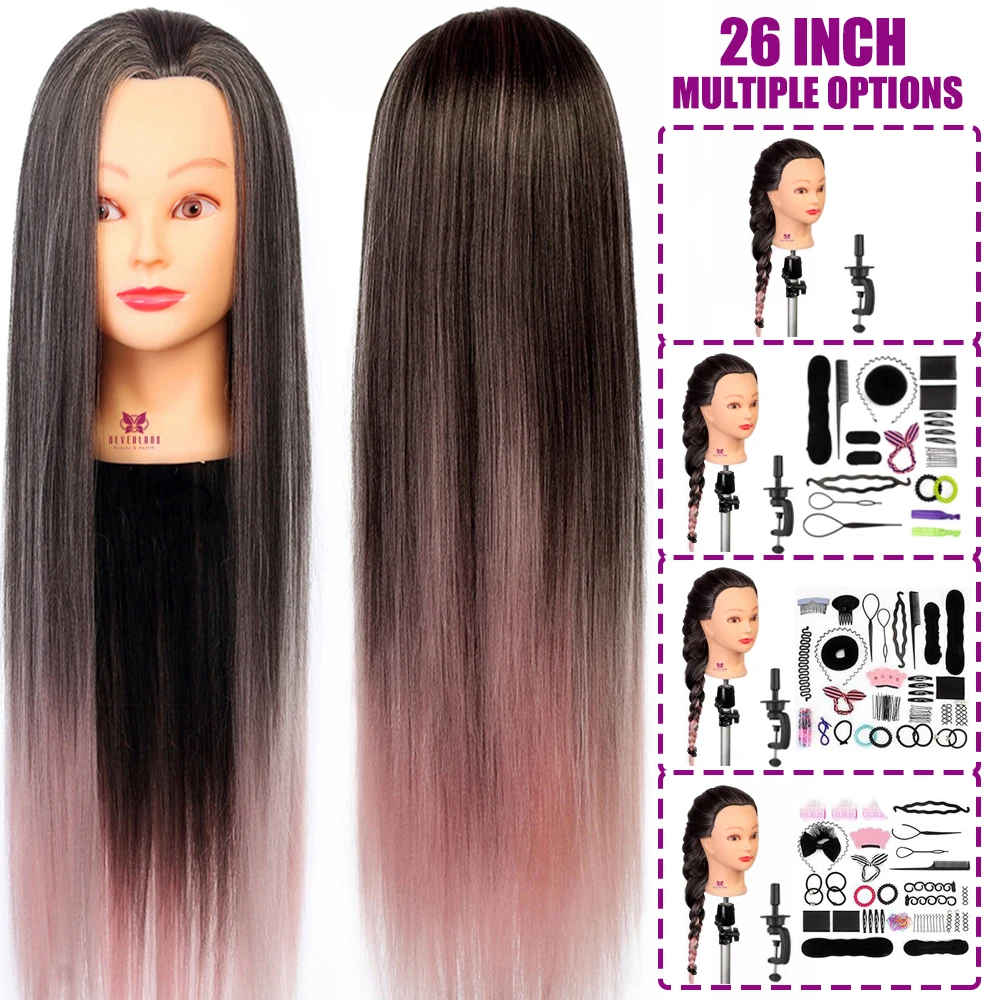 

NEVERLAND Training Head 26'' Pink Ombre Long Hair Mannequin Head Hairdressing Salon Head Hairstyles Braiding Practice Wig Doll