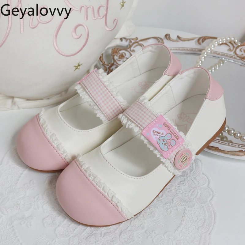 

Оригинальные милые и милые универсальные туфли для девочек в стиле Лолиты, студенческие розовые, белые повседневные туфли на плоской подошве с круглой головкой для женщин