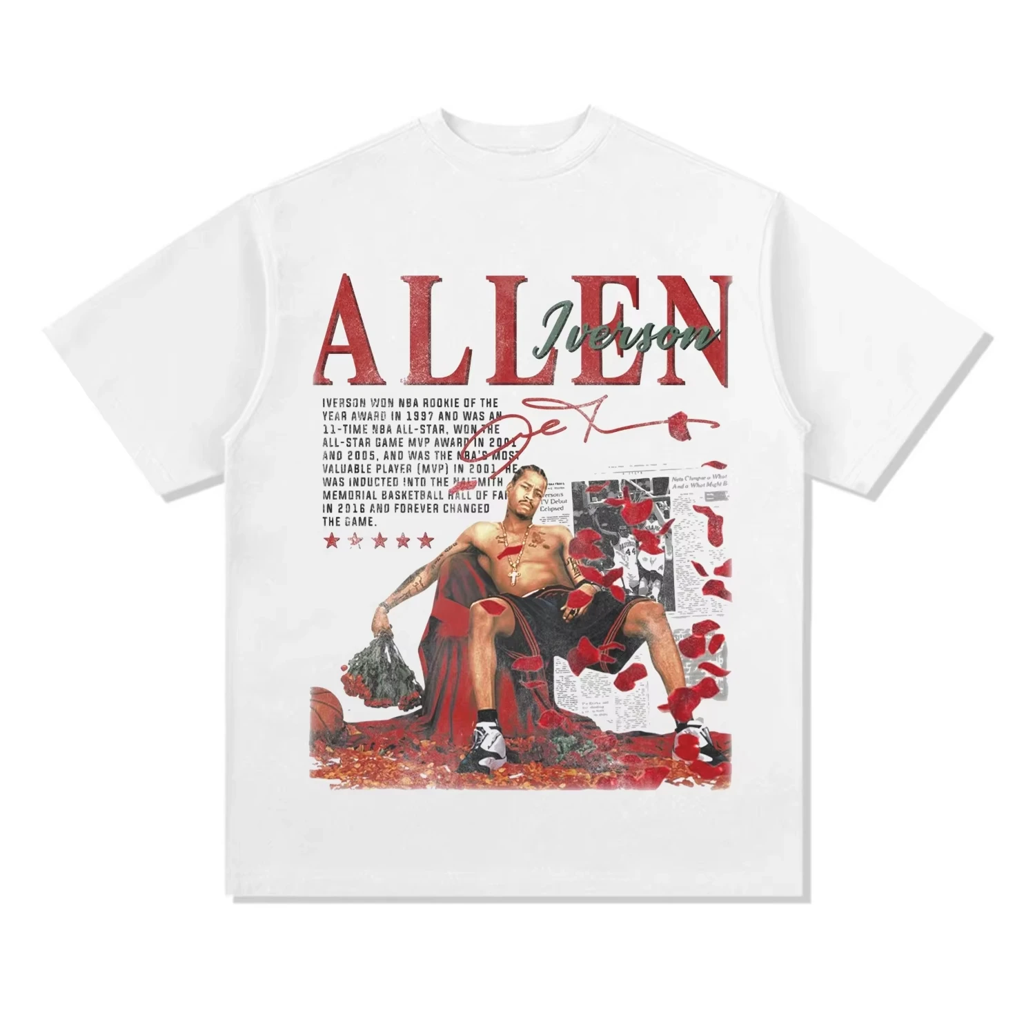 Allen Iverson Krótki Rękaw z Nadrukiem Answer Koszulka Bawełniana dla Fana Koszykówki Amerykańskiej Letnia Casualowa Koszulka Vintage z Krótkim Rękawem Odzież