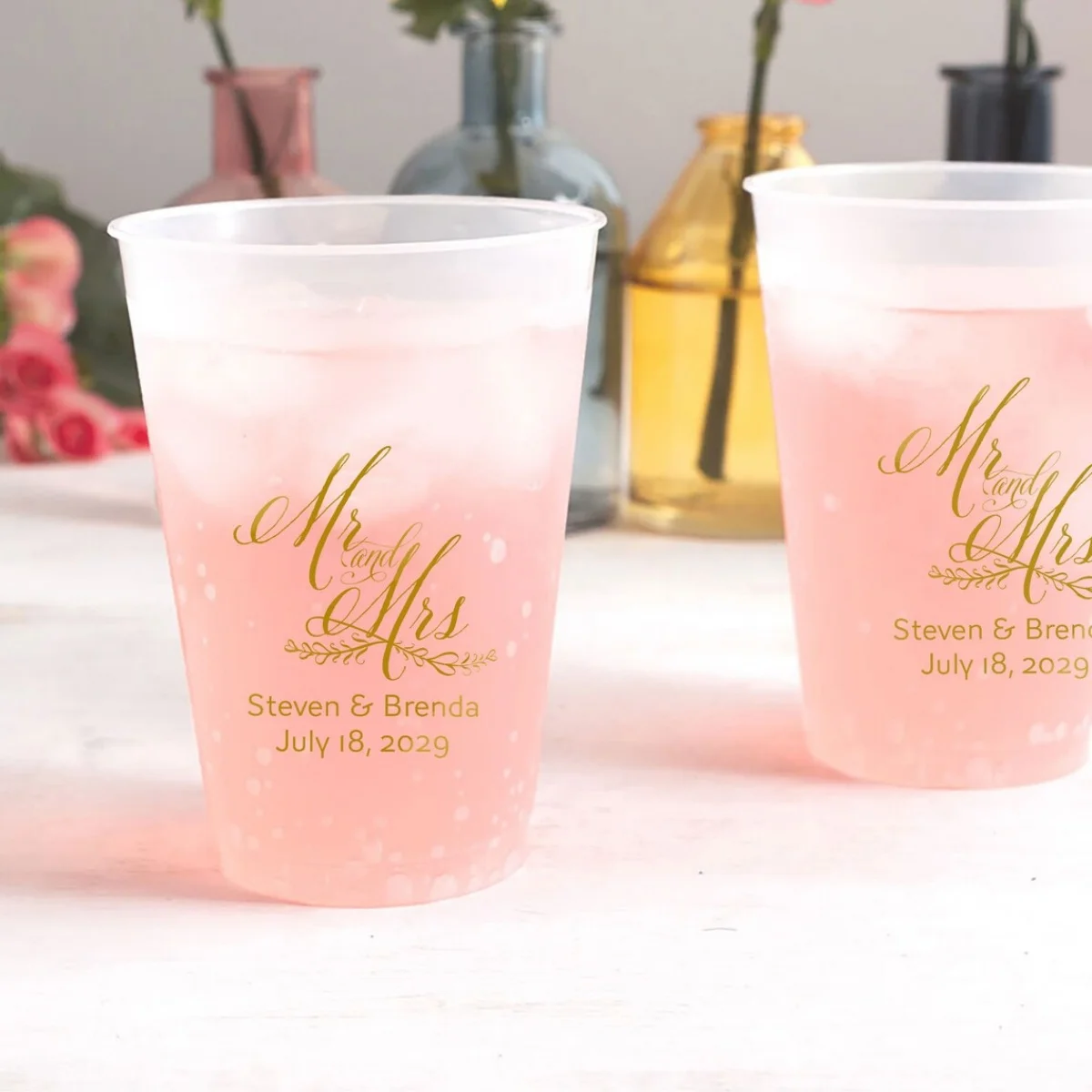 10/50 Personalized Party Cups - 16oz Mr. and Mrs. w/ branch - Custom Cups, Engagement Party, Wedding Favor, Personalized Tablewa