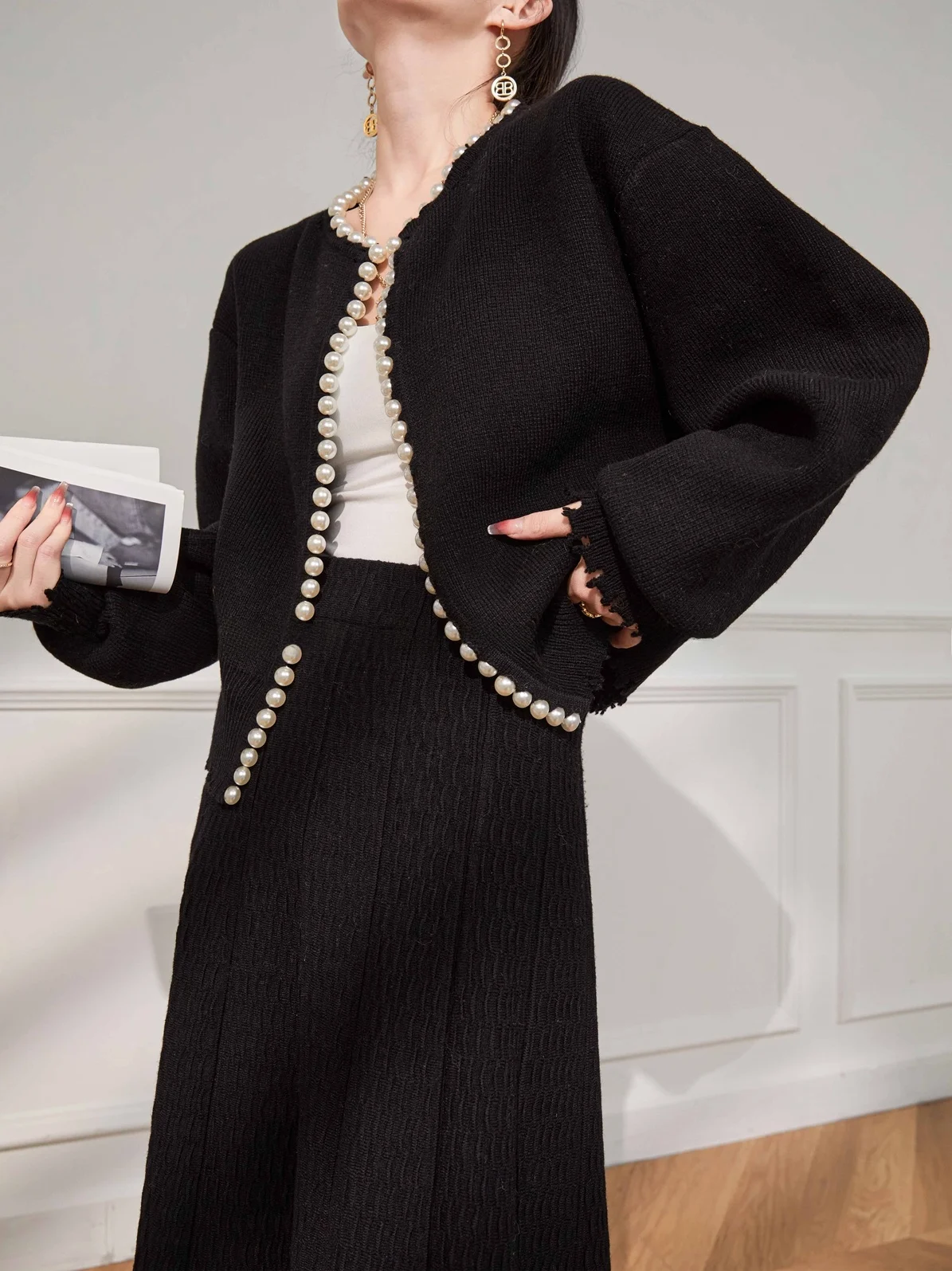 

Knitted Sweater Women's Spring Autumn High-End Sensation Unique Knitted Open Cardigan Light Luxury Sle Polyeste...