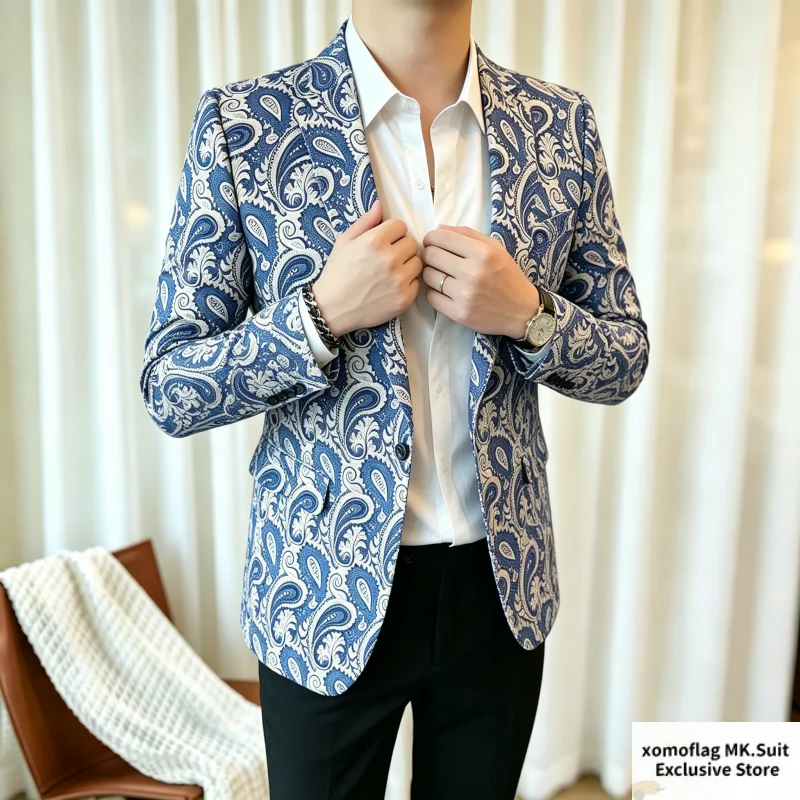 Paisley Print Men's Suit Blazer Elegant Luxury Jacket Slim Fit Wedding Prom Dinner Party Formal Evening Fashion Outerwear XS-7XL