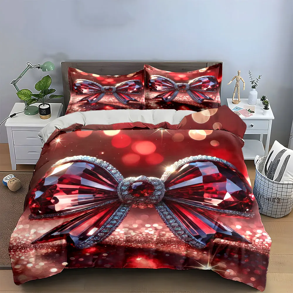 "Elegantes rotes Kristall-Ornament-Set" Bettwäsche-Set mit 1 Bettbezug, 2 Kissenbezügen, Einzelbett, Doppelbett, King-Size-Bett, Queen-Size-Bett, Geschenk