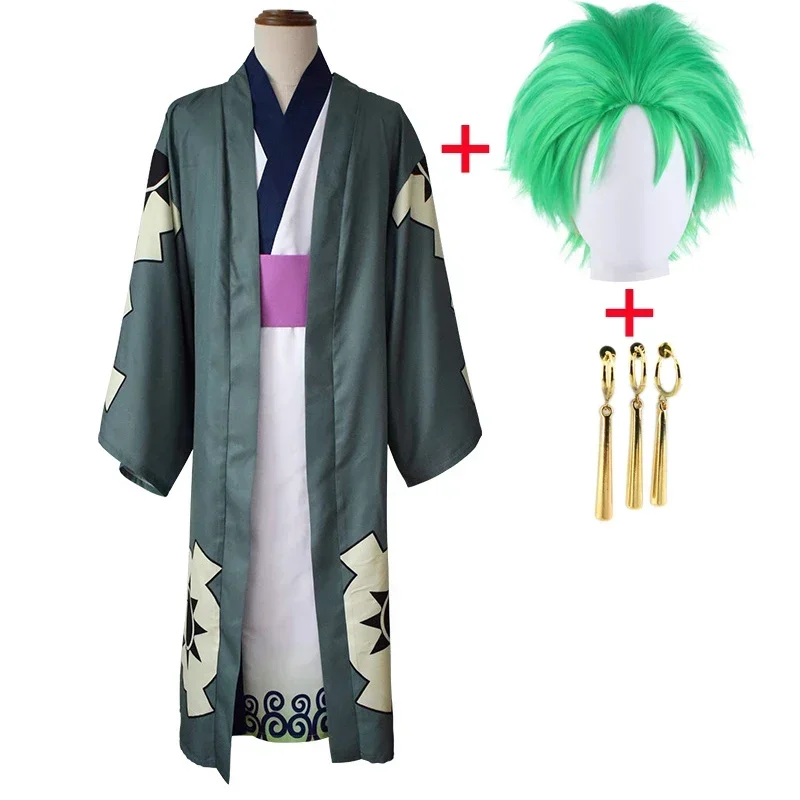 

Role-playing Uniform Halloween Funny Costume Roronoa Zoro Full Cosplay Costume Full Set Includes Green Wig Gold Earrings