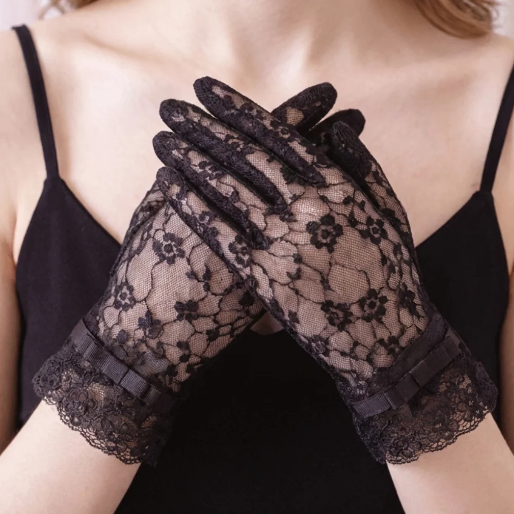 

Anti-Skid Lace Sun Protection Gloves Full-Finger Design Anti Ultraviolet Gloves Thin Material Sunscreen Ice Silk Lace Gloves