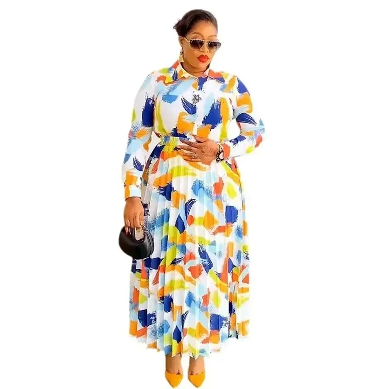 Africa Clothing African Clothes for Women Summer Africa Long Sleeve Print Party Evening 2 Piece Top Skirts Matching Sets Outfits