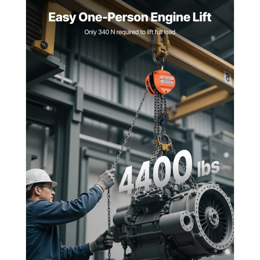 Hand Chain Hoist 2 Ton 4400 lbs Capacity Manual Chain Block with Upgrade G80 Galvanized Chain 10 ft Lifting Height Heavy Duty P