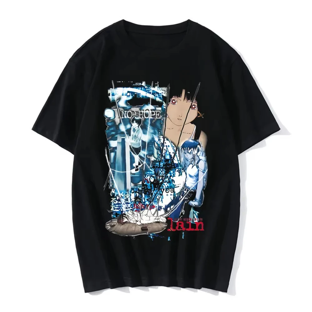 NO HOPE Serial Experiments Lain Classic Anime T-Shirt Cotton Graphic Tee Men Women Summer Streetwear
