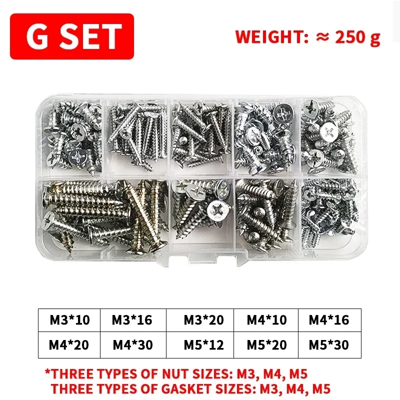 M3 M4 M5 M6 Bolt Nut Box Metric Threaded Round Head Phillips Screws Nuts Gaskets Kits Iron galvanized Screw Bolt Nut Washer Set