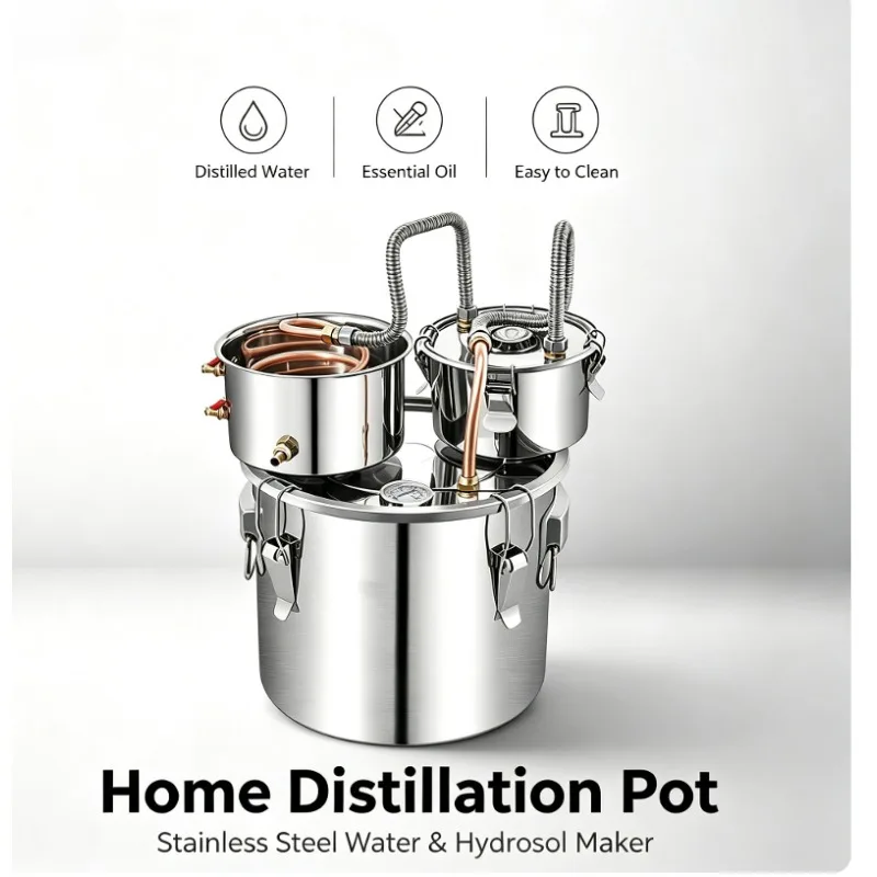 Stainless Steel Home Alcohol Distiller, Multi-purpose Brewing Kit for Fruit Wine, Hydrosol & Spirits Making