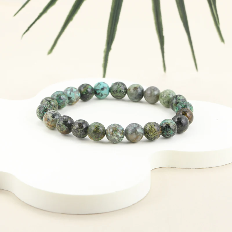 8mm Natural African Turquoise Bracelet Men and Women Blessing Rosary Natural Semi-precious Stone Jewelry