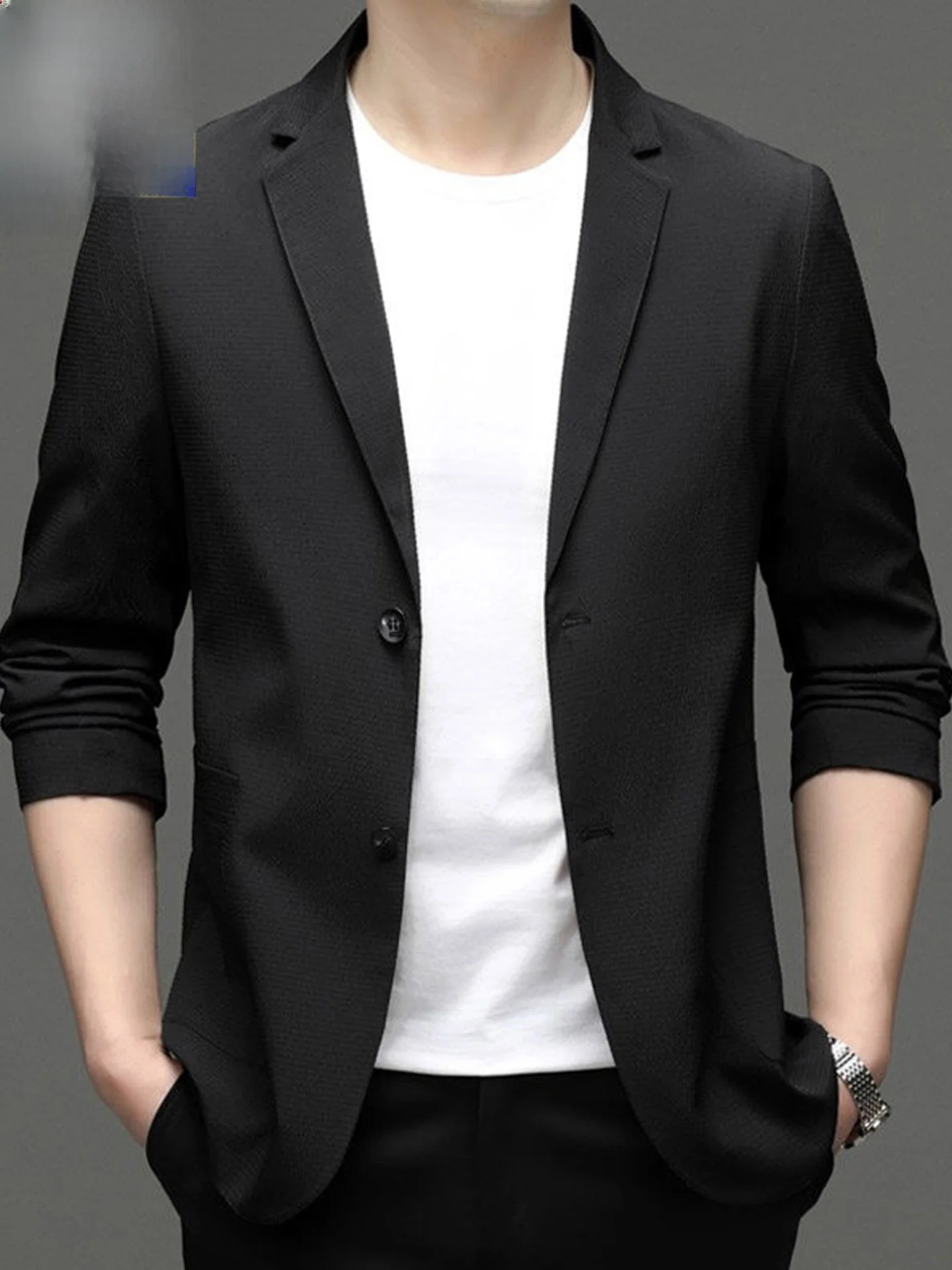 

High-End Silk Men's Casual Lightweight Elastic Suit Jaet Spring Autumn 2026 New Sle Stand Fit Faion Urban