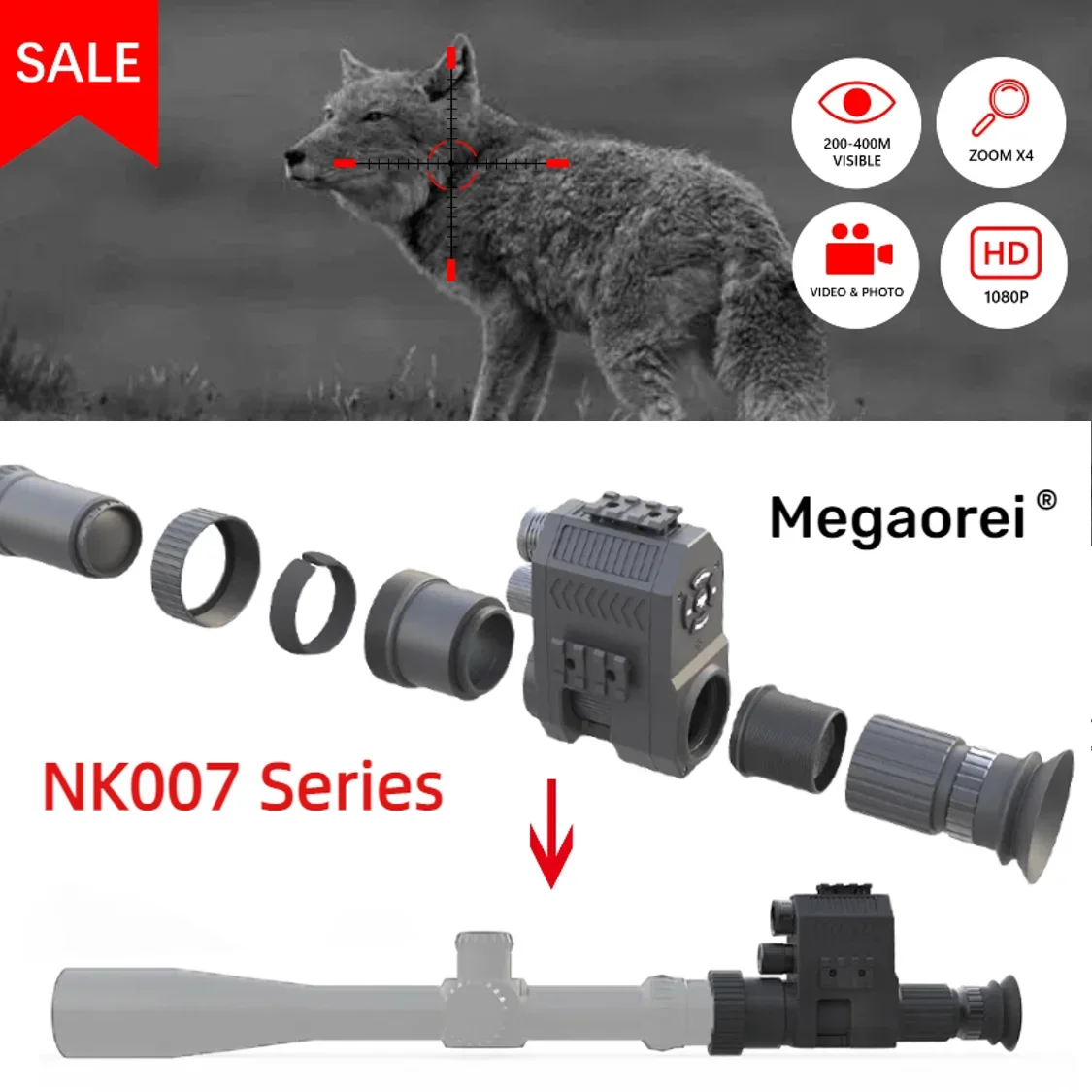 

Megaorei 007 Night Vision telescopic sights Infrared photographic Camera Photo Video Recording 200-400M laser for hunting