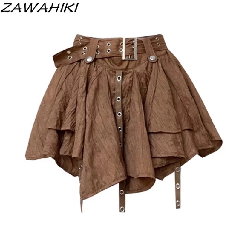 

Y2k Skirt for Women New Arrive Solid Color Vintage Irregular Fashion Casual Pleated Ruffles High Waist A-line Kpop Faldas Mujer