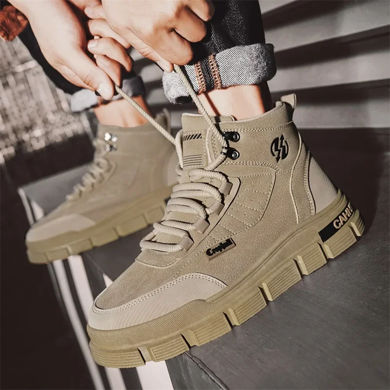 Winter Mens Boots Casual Shoes Leather Ankle Cowboy Combat Tactical Chelsea Hiking Outdoor Sneakers Designer Luxury Tennis image 6