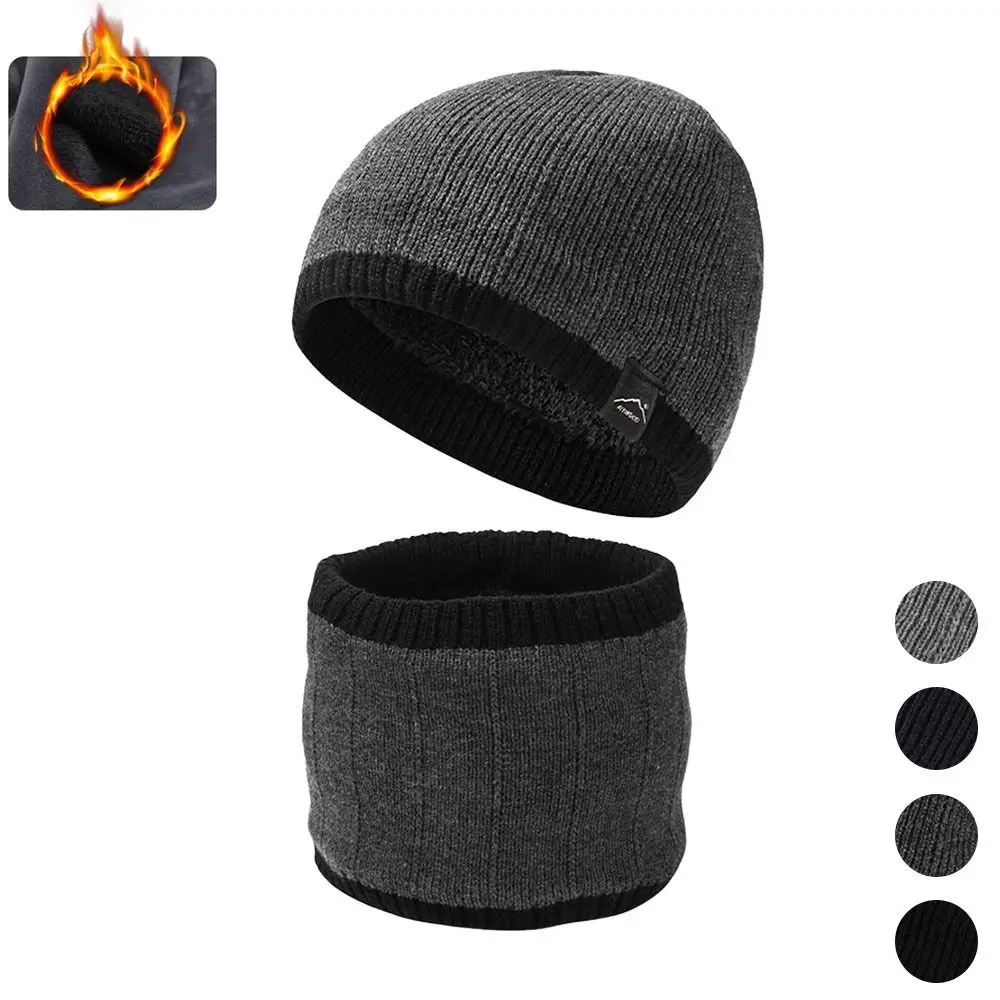 Fashion Warm Hat Scarf Set Fleece Lining Neck Protection Skullcap Riding Hat Winter