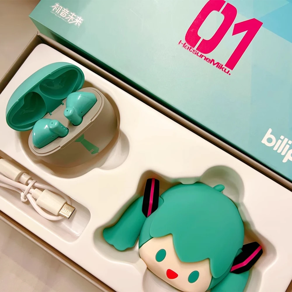 Hatsune Miku Wireless Bluetooth Headphones Set  Anime Cartoon Cute Silicone Protective Cover Semi-in-ear Girls Gift Cute Gifts