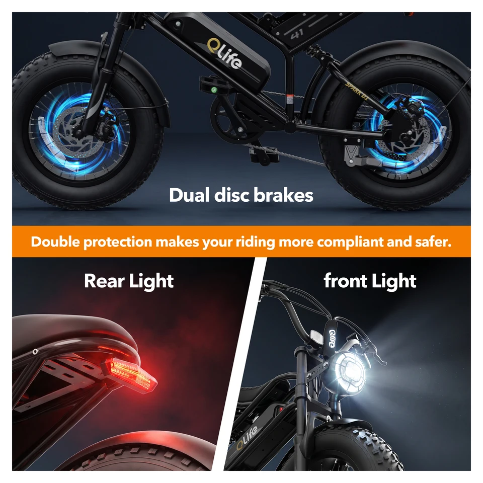 Qlife Spark D1 Electric Bike for Adults, 1500W Peak Motor 48V 10.4 Ah, 16" Fat Tires Electric Mountain Bike, 25 MPH 50Mi Range Off-Road Ebike with Full Suspension image 12