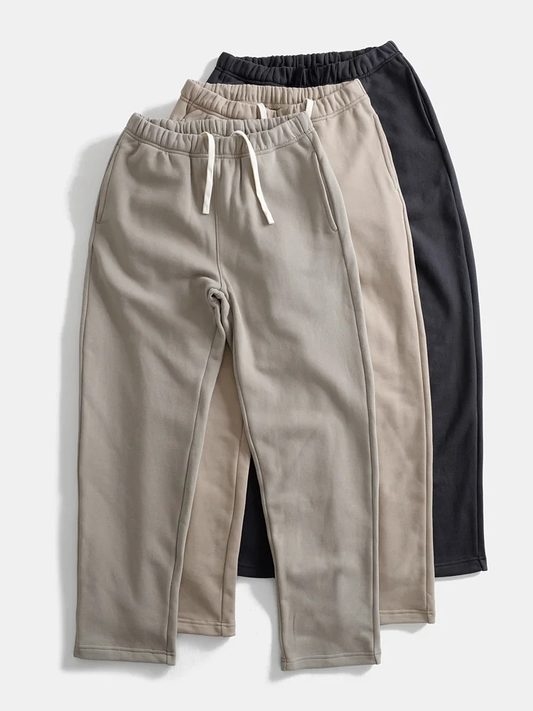 

Японские вязаные брюки с флисовой подкладкой, свободного кроя, прямые, повседневные, для мужчин, зимние, утепленные, из смеси хлопка и полиэстера