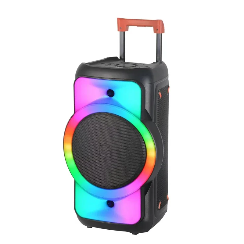 

2023 New Arrival Portable 12-Inch Party Speaker RGB Strobe Mini USB SD FM Radio Trolley Rechargeable Home Theatre Made Plastic