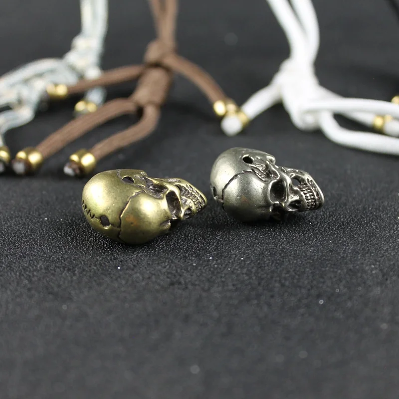 3MM- Punk Brass Skull Head Knife Beads Umbrella Rope DIY Accessories White Copper Vintage Paracord Personality Hang Pendants