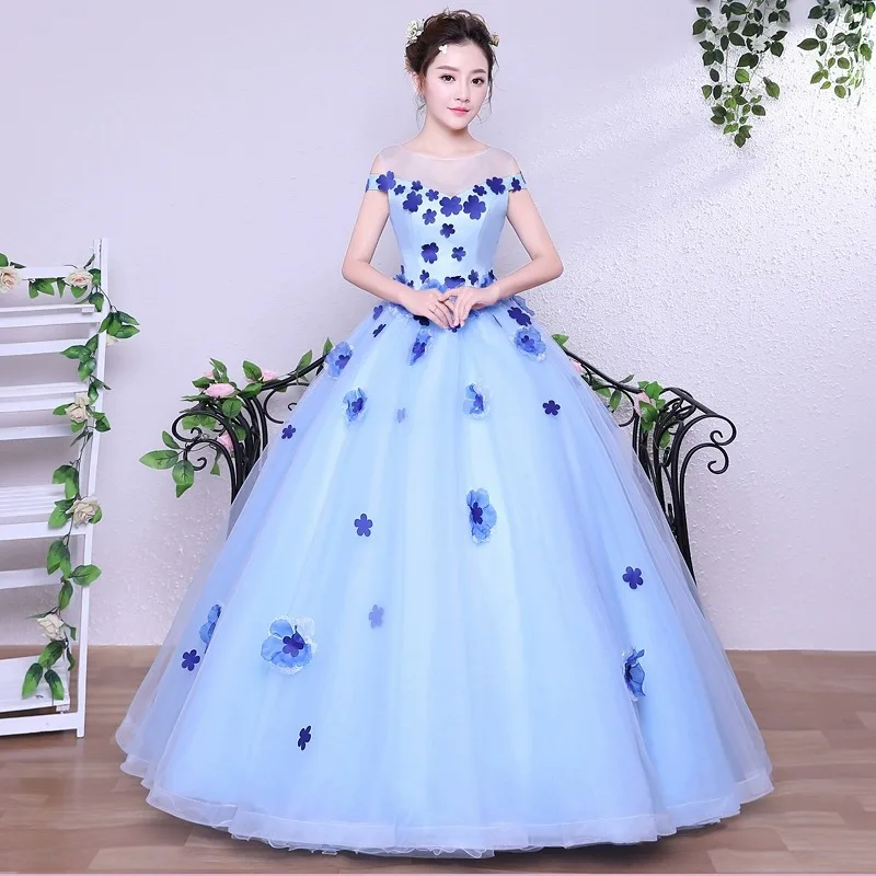 

GUXQD Blue Ball Gown Women Evening Dresses Appliques Tulle Prom Evening Birthday Party Gowns Vestido De Noche robes de soirée