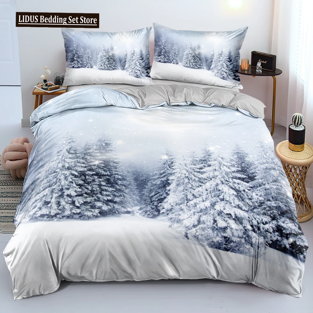 Nordic Style Duvet Cover Set 3D Snow Tree Print Dreaminess Bedding Set Adult Polyester Comforter Cover And Pillowcase King Size