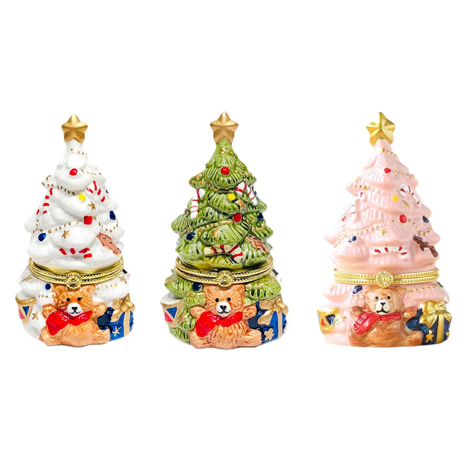 Christmas Tree Jewelry Box Art Crafts Candy Box Friend Gift Decorative Trinket Box for Balcony Shelf Bedroom Fireplace Tabletop