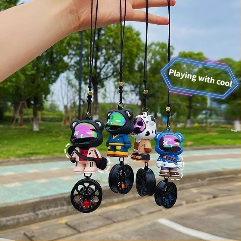 

Trendy Car Rearview Mirror Pendant with Climbing Hook Cute Bear Keyring for Auto Decoration Keychain for Boys and Girls