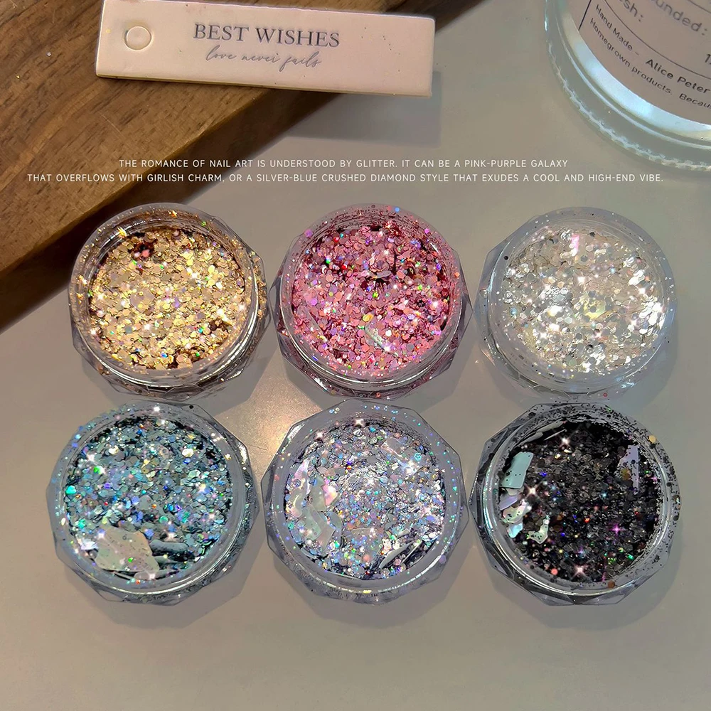 1Jar الليزر رقيقة جدا حورية البحر رقائق مسمار بريق سباركلي مختلط الحجم مسدس مسمار الترتر UV هلام البولندية مانيكير الديكور #3