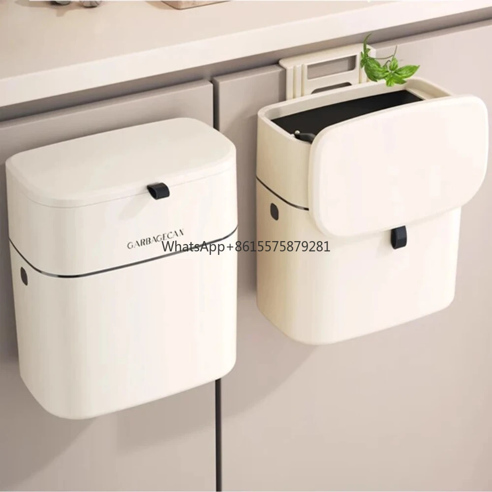 

Wall Mounted Trash Can Hanging Wastebasket Flip Cover Save Space Garbage Storage Bin Bathroom Garbage Can with Lid