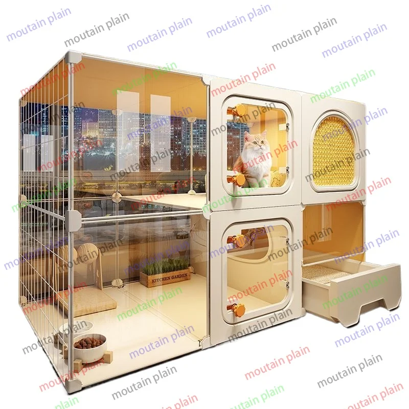 

Panoramic cat cage large free space household indoor cat nest toilet integrated one room one living room one bathroom cat villa