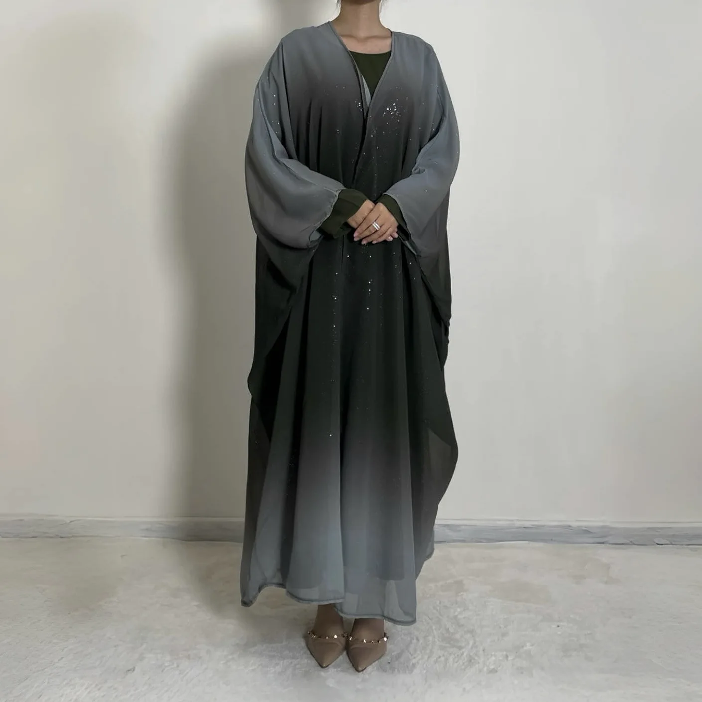 

New Gradient Color Open Abaya Inner Long Dress Islam Clothing Muslim Women Hijab Turkish Kaftan Ramadan Eid Kimono Jalabiya Suit