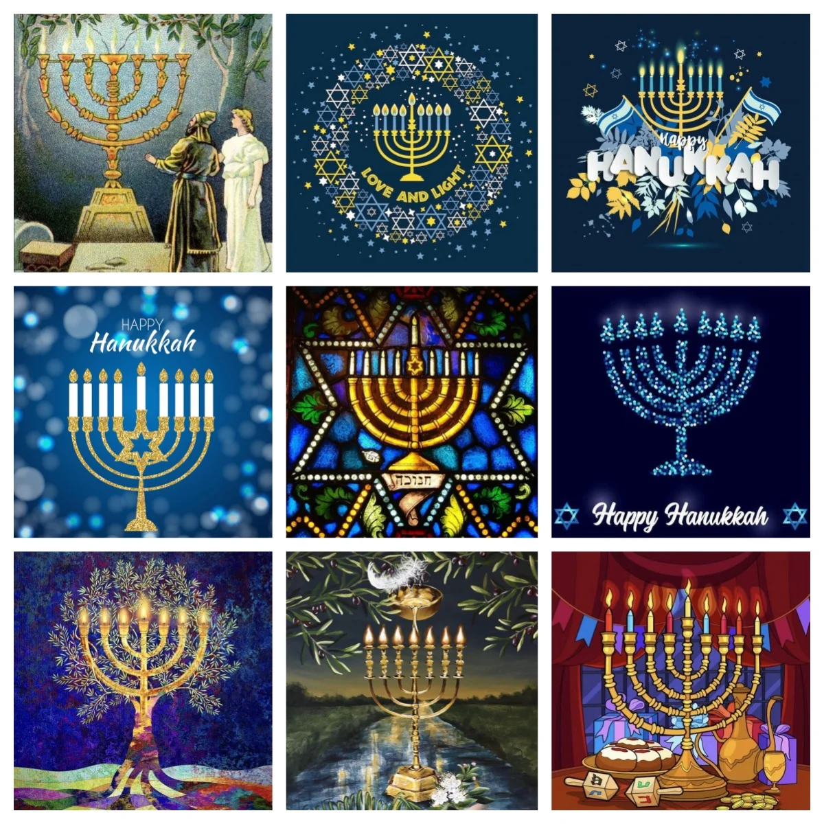 

Jewish Menorah Diamond Painting Kit Hanukkah Murals DIY Full square/round Diamond Embroidery Cross Stitch Hand Gift Home Decor