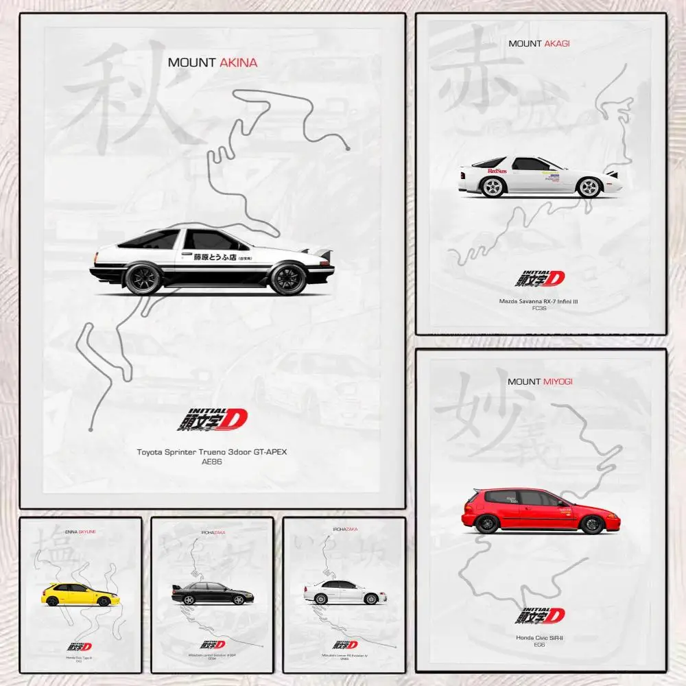 Anime Car I-Initial D AE86 Painting Calligraphy Aesthetic Canvas Wall Poster Modern Room Bedroom Cafe Wall Artwork