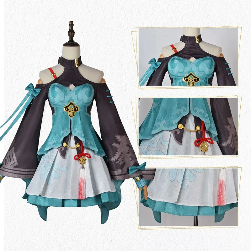 Honkai Star Rail Qingque disfraz de Cosplay para mujer, conjunto completo de vestido de estilo Sexy Con peluca, uniforme de fiesta de Halloween, traje de cómic