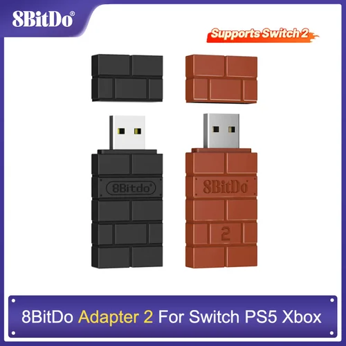 8BitDo Adaptador Bluetooth inalámbrico USB 2 Receptores para Nintendo Switch 1, 2 PS1 Mini Windows para PS4 PS5 Xbox Series X/S Mango