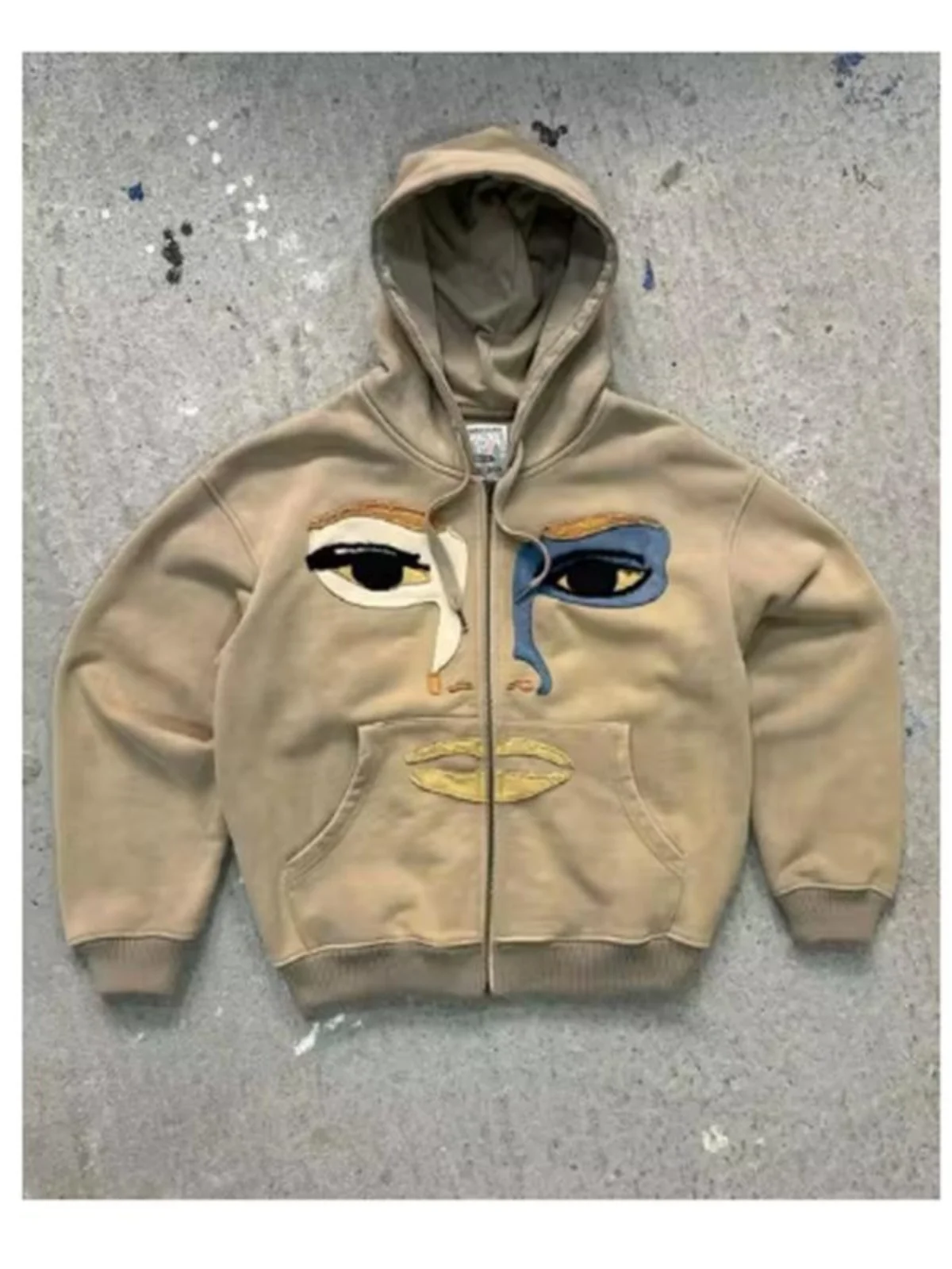 

American Y2k Cartoon Oversized Hoodie Men's Hip Zipper Loose Fit Youthful Sle Wear Resistant Casual Sweatirt for Daily Use