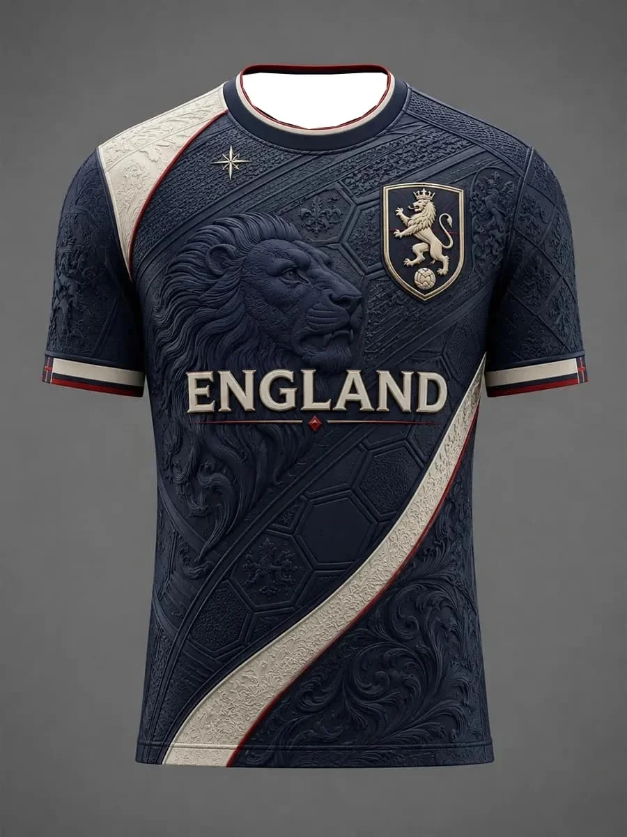 2026 New England Three Lions Concept Football Shirt for Fans 3D Quick Drying Sports Training Competition Men's T-shirt Top