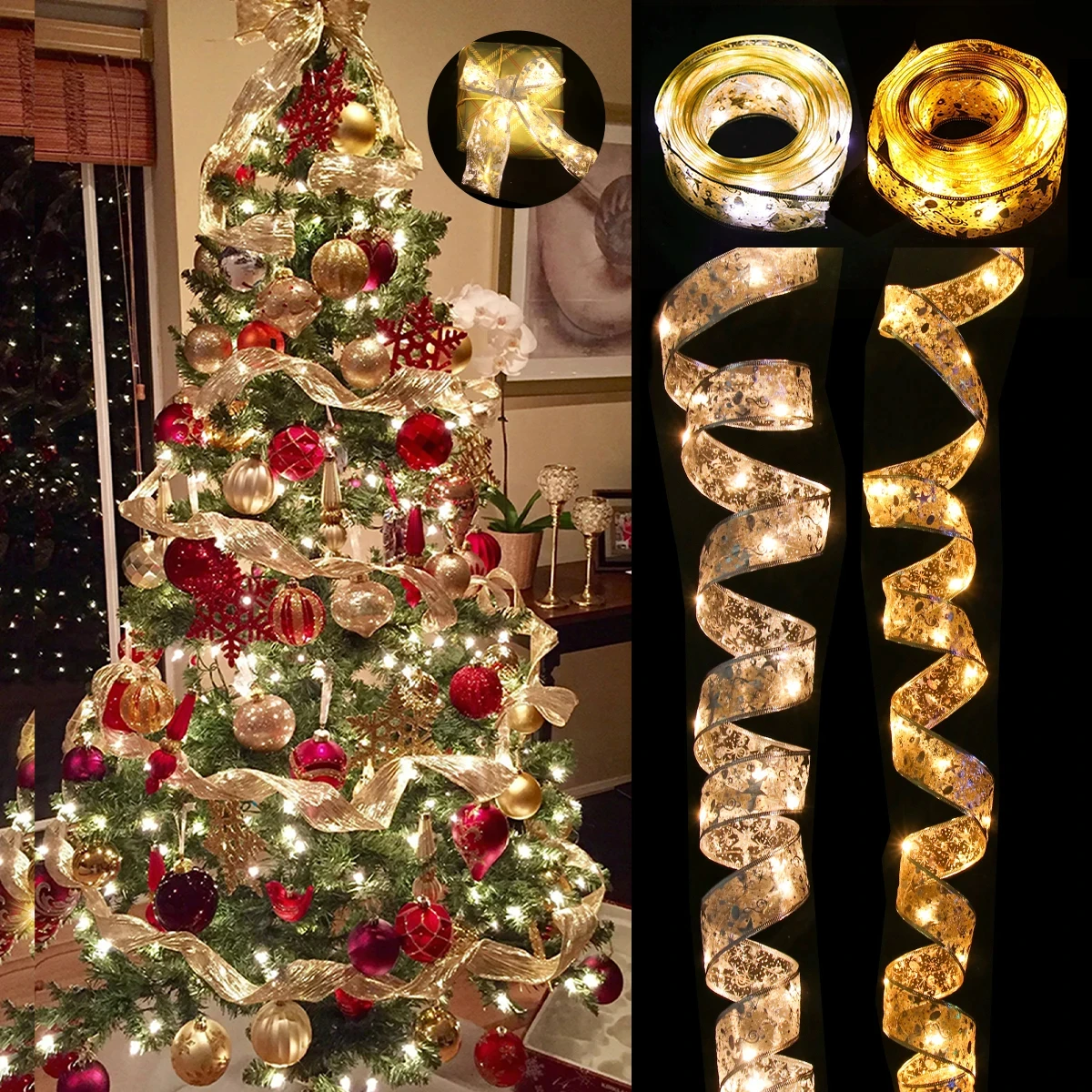 Christmas Fairy Lights Strings LED Ribbon Xmas Tree Ornaments Merry Christmas Decorations For Home 2024 Navidad Natal New Year