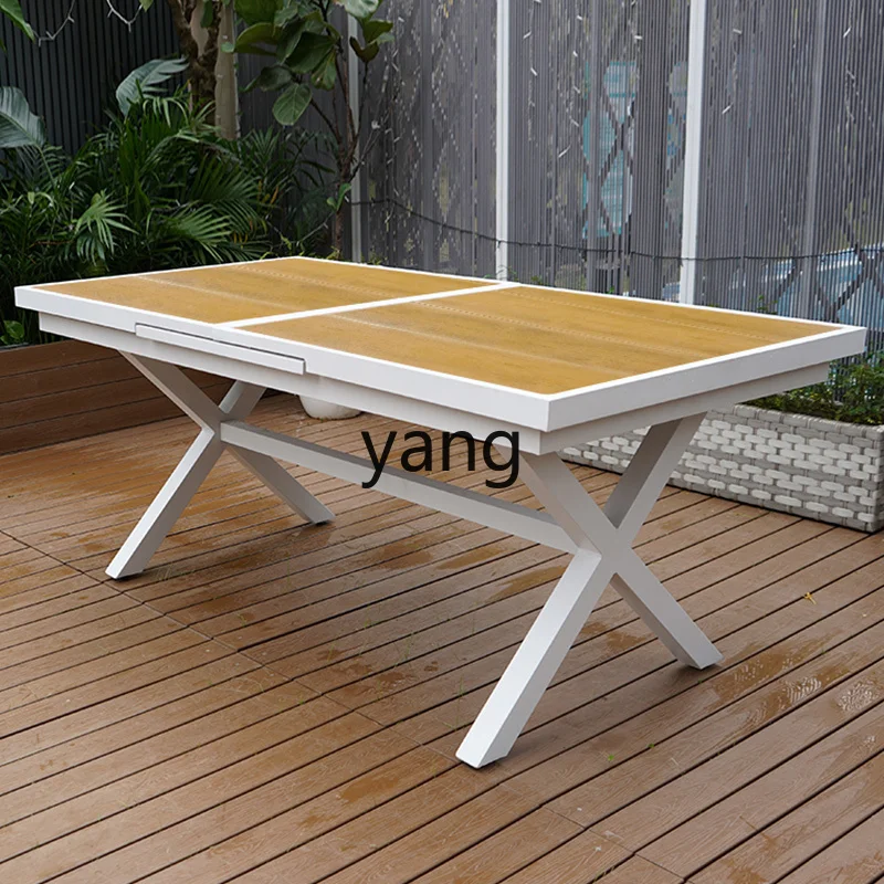 L'm'm Antiseptic Wood Table Retractable Leisure Courtyard Table Outdoor round Table