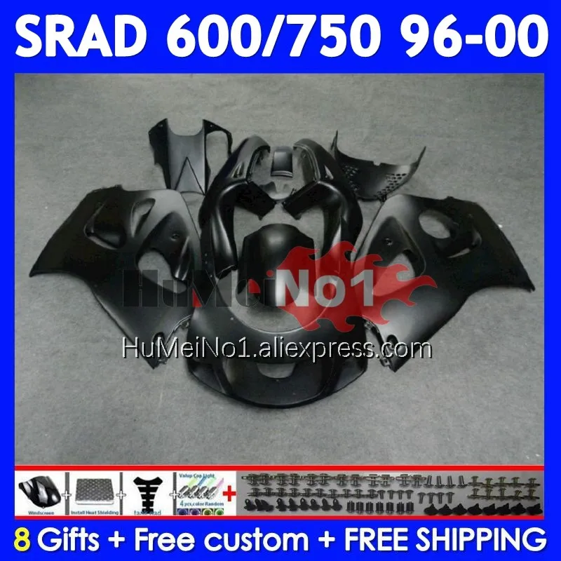 Body For SUZUKI SRAD GSXR 750 Matte black 600 GSX-R600 101No.8 GSXR750 GSXR600 96 97 98 99 00 1996 1997 1998 1999 2000 Fairing