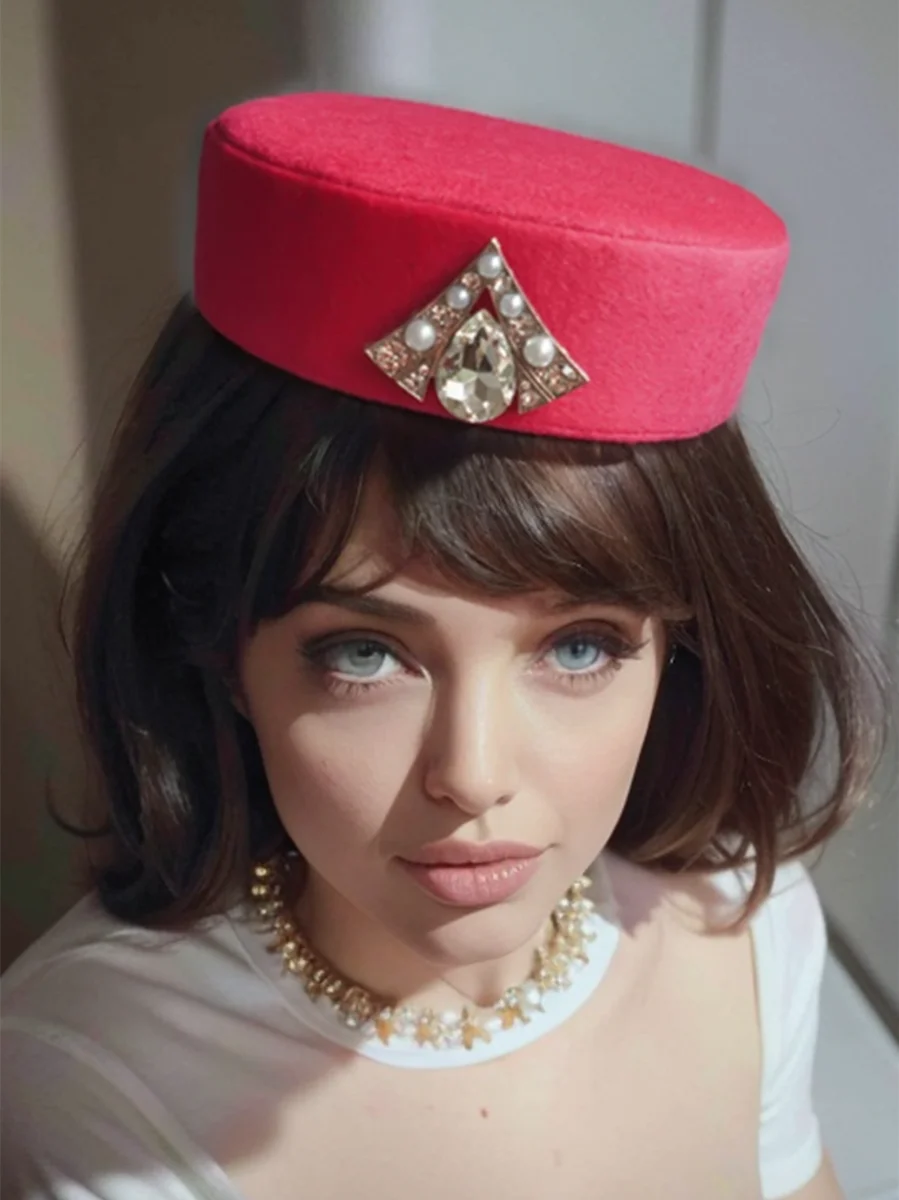 Vintage Fashion Wool fascinator Women\'s New High Quality Imitation Mink Wool Diamond Elegant Flat Cap Beret