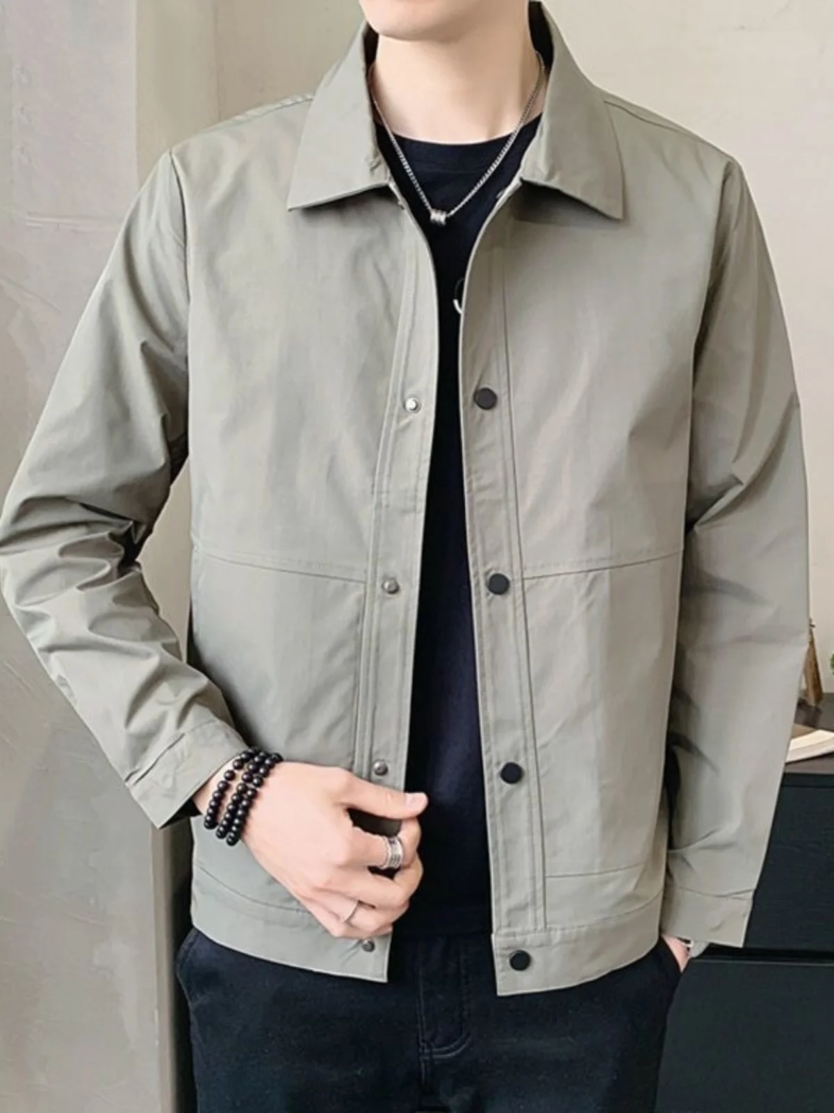 

Casual Loose Men's Jaet Vintage Workwear Sle Stand Collar Outerwear Faionable Spring Autumn Korean Version Coat