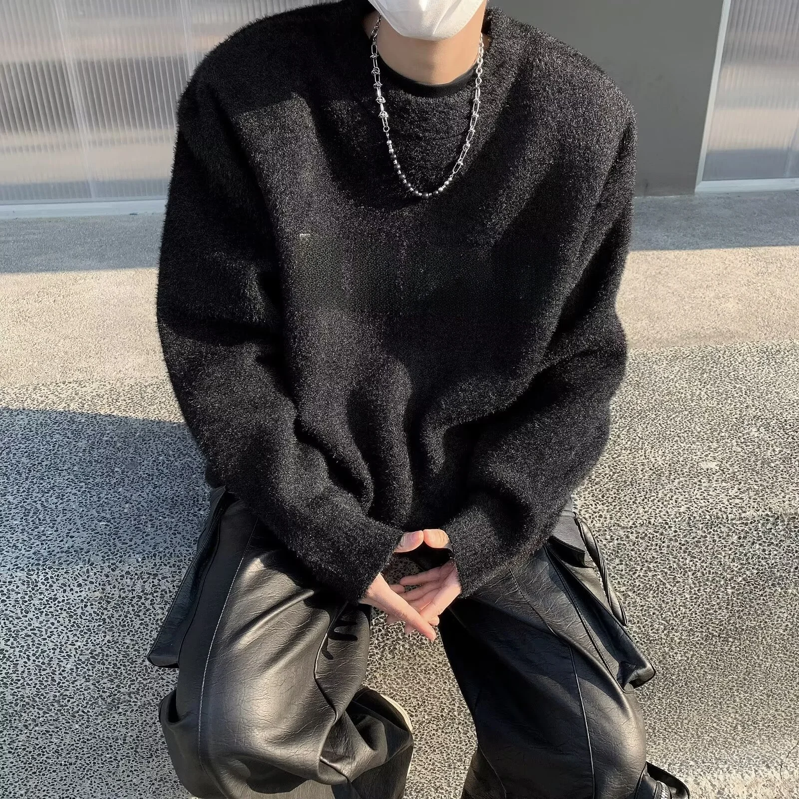 

Loose American Sle round Ne Knitwear Men's Casual Oversize Sweater Simple Top Trendy Autumn Winter Large Size 250 Pou