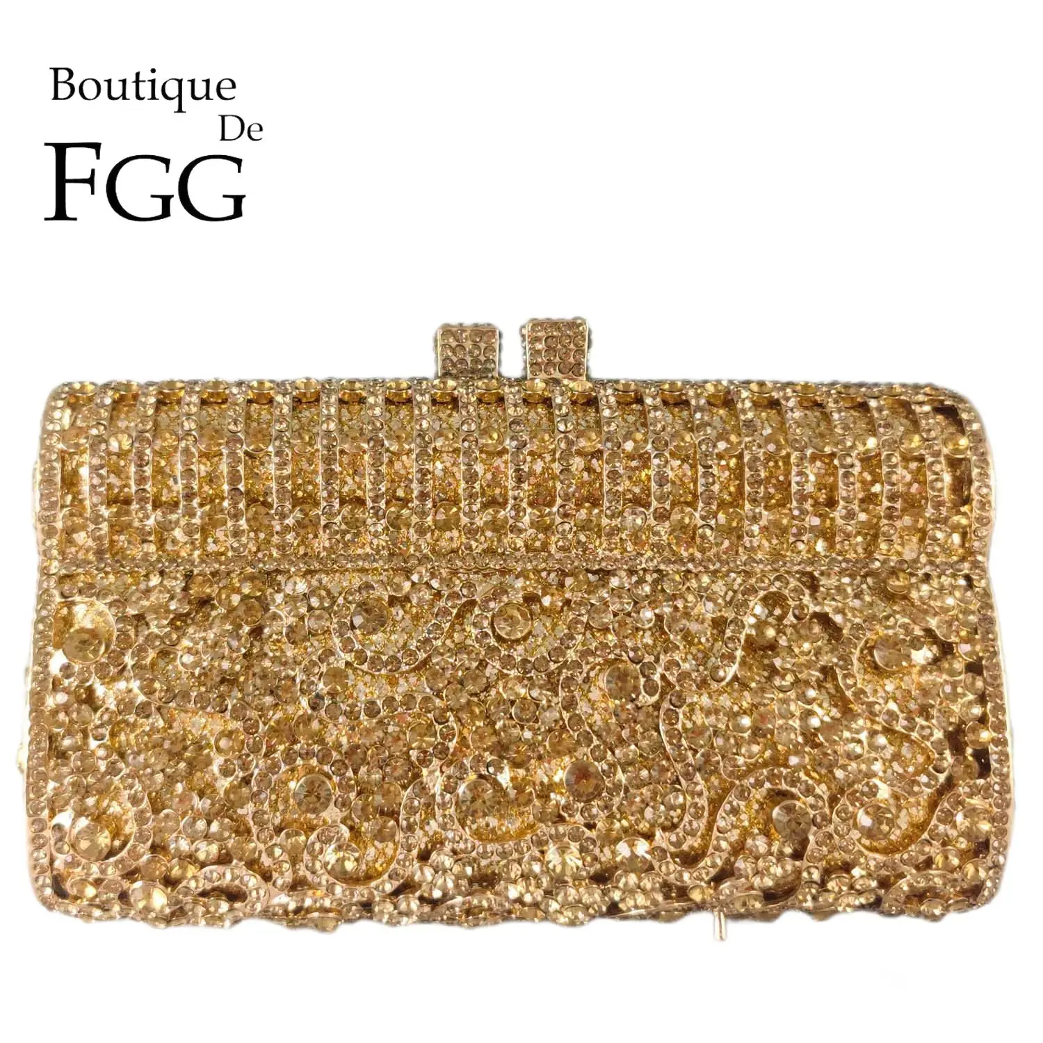 

Boutique De FGG Women Gold Evening Bags and Clutches, Flower Rhinestone Handbags Bridal Wedding Clutch Bag