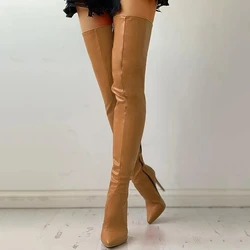 Stivali sexy con tacco alto slim sopra il ginocchio Scarpe da donna Stivali alti alla coscia femminili Stivali lunghi autunno inverno da donna con cerniera