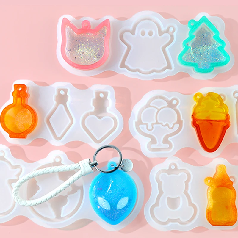 DM198 Keychains Women Quicksand Box Moule Fai Da Te Ice Cream Shaker Mold Resine Epoxy Pendant Resin Silicone Molds