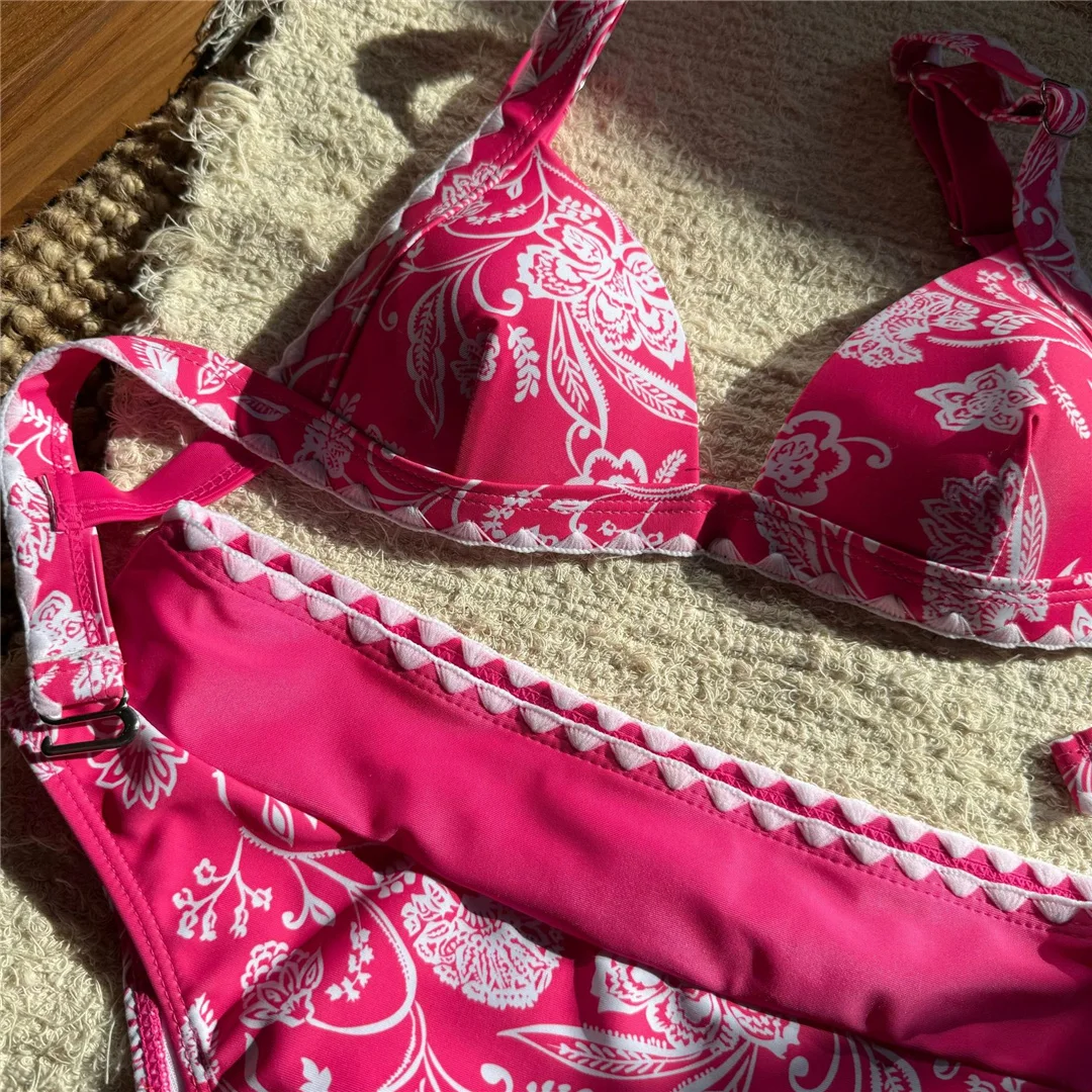 Neuer, mit Blumenmuster bedruckter BH, Damen-Badeanzug, Bikini mit hoher Taille, zweiteiliges Bikini-Set, Badebekleidung, Badeanzug, Modell V6413. – Detail 10