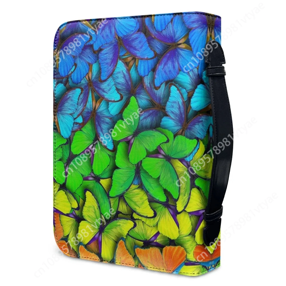 Ombre Butterfly Art Print Bible Cover Case for Women Christian Church Bible Bag Practical Bible Storage Bags Leather Handbags